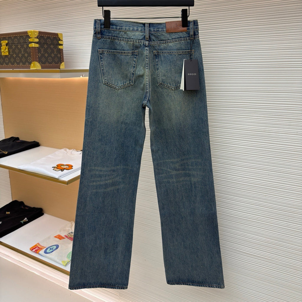 Gucci Cotton Denim Pants With Horsebit Detail
