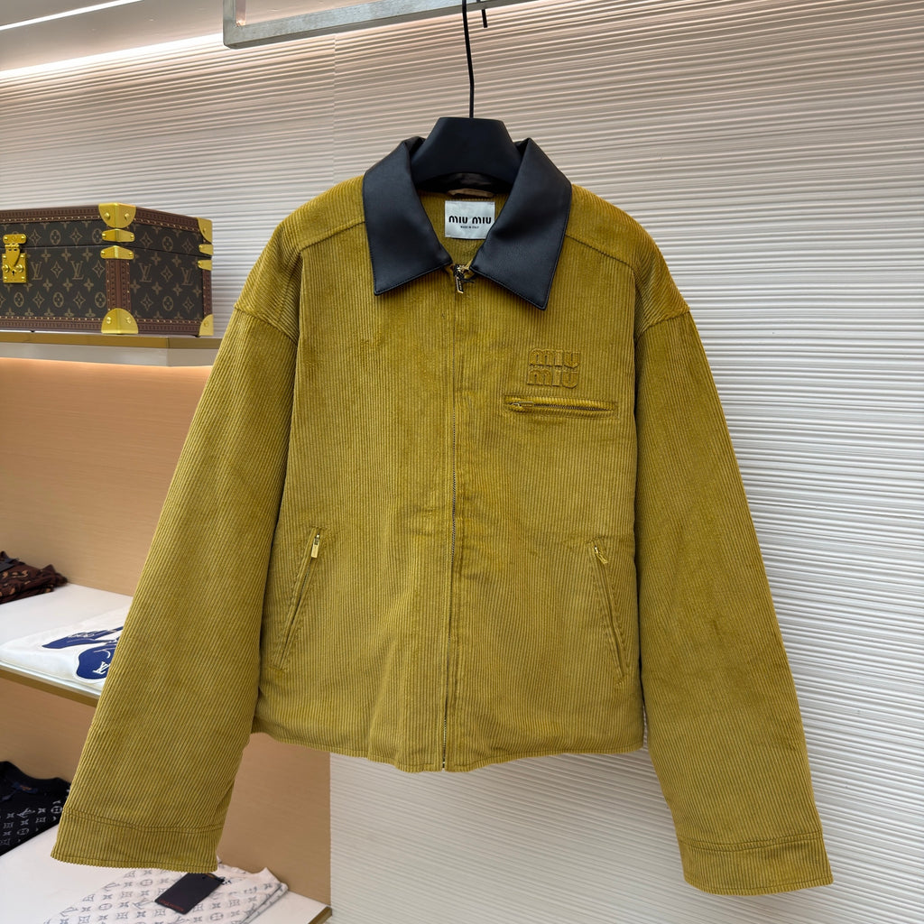 Miu Miu Corduroy Blouson Jacket With Leather Collar