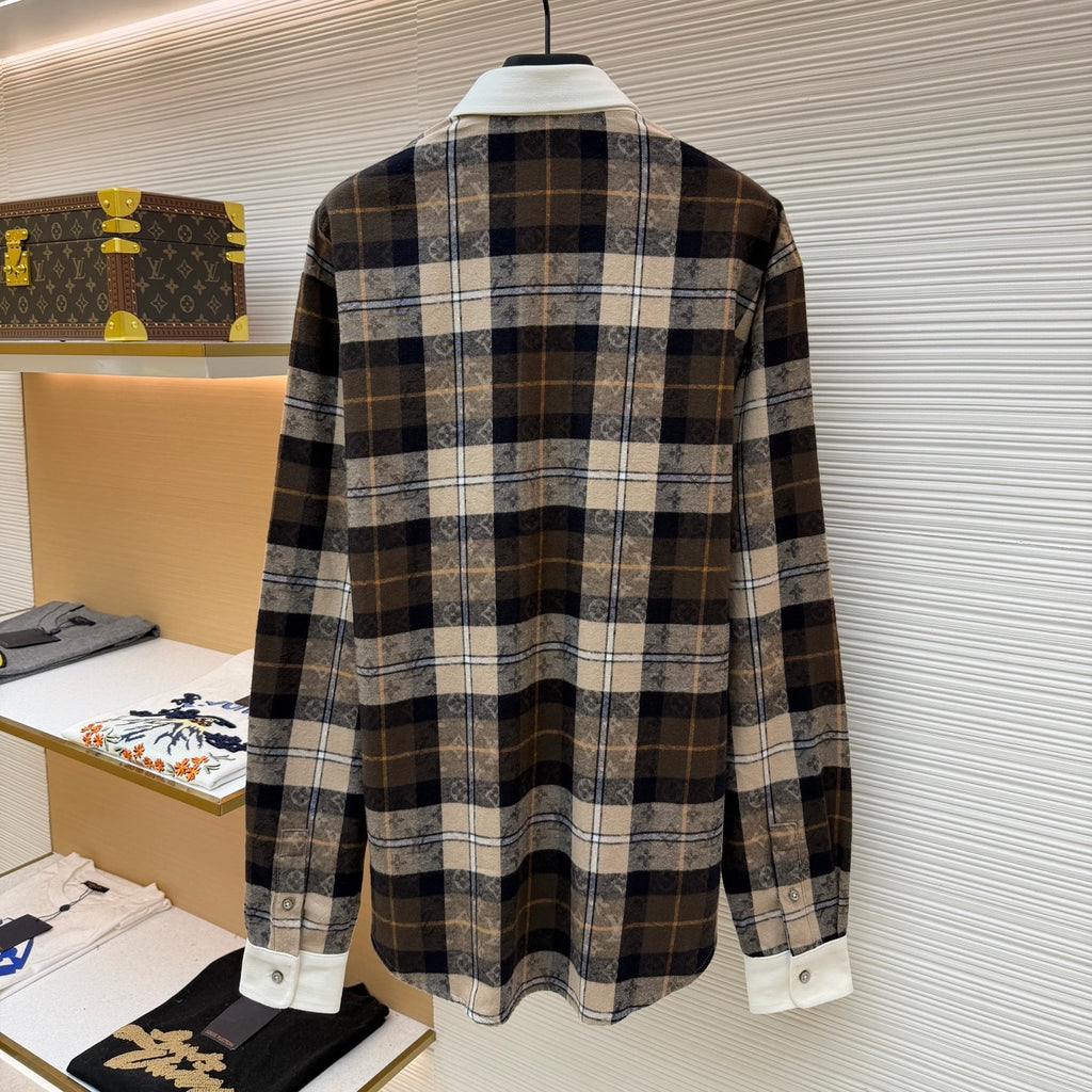 LV 1AIKAJ Monogram Flannel Long-Sleeved Polo Shirt