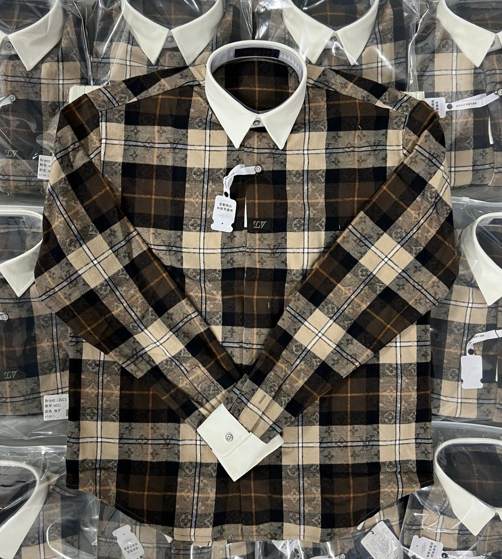 LV 1AIKAJ Monogram Flannel Long-Sleeved Polo Shirt