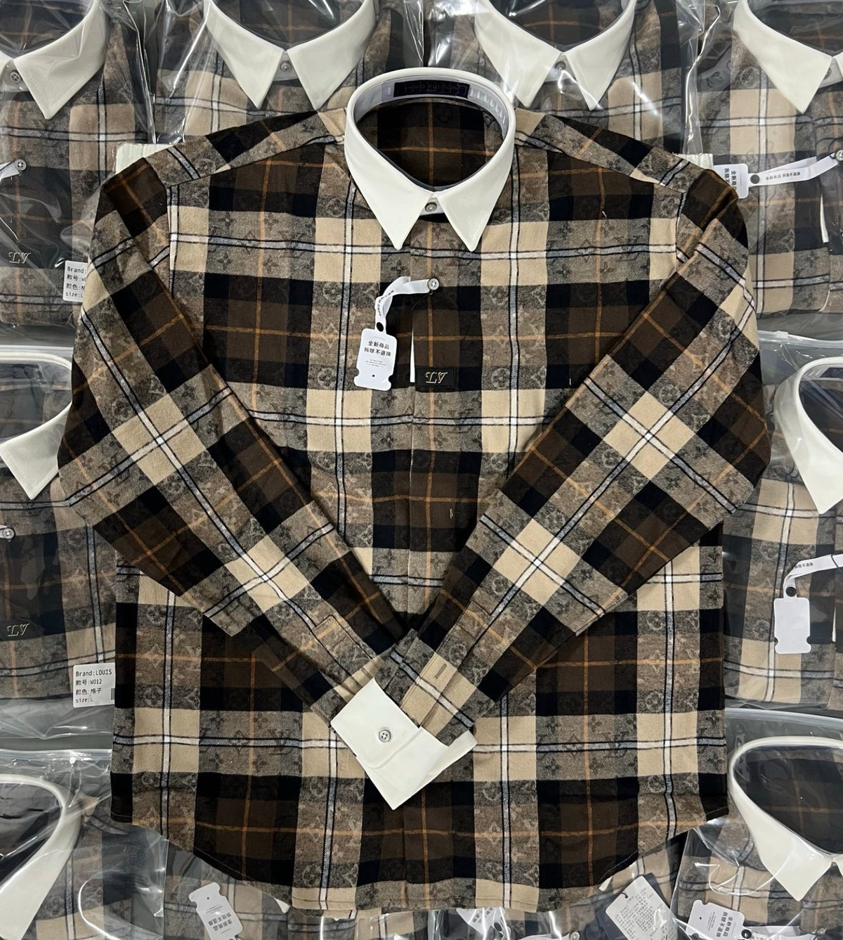 LV 1AIKAJ Monogram Flannel Long-Sleeved Polo Shirt