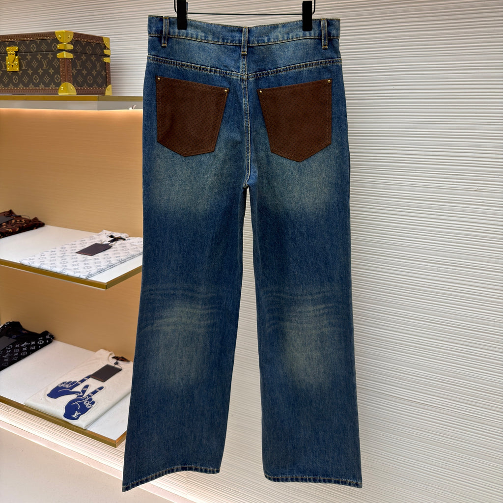 LV 1AJUY4 Denim Skate Pants With Leather Signature Pockets