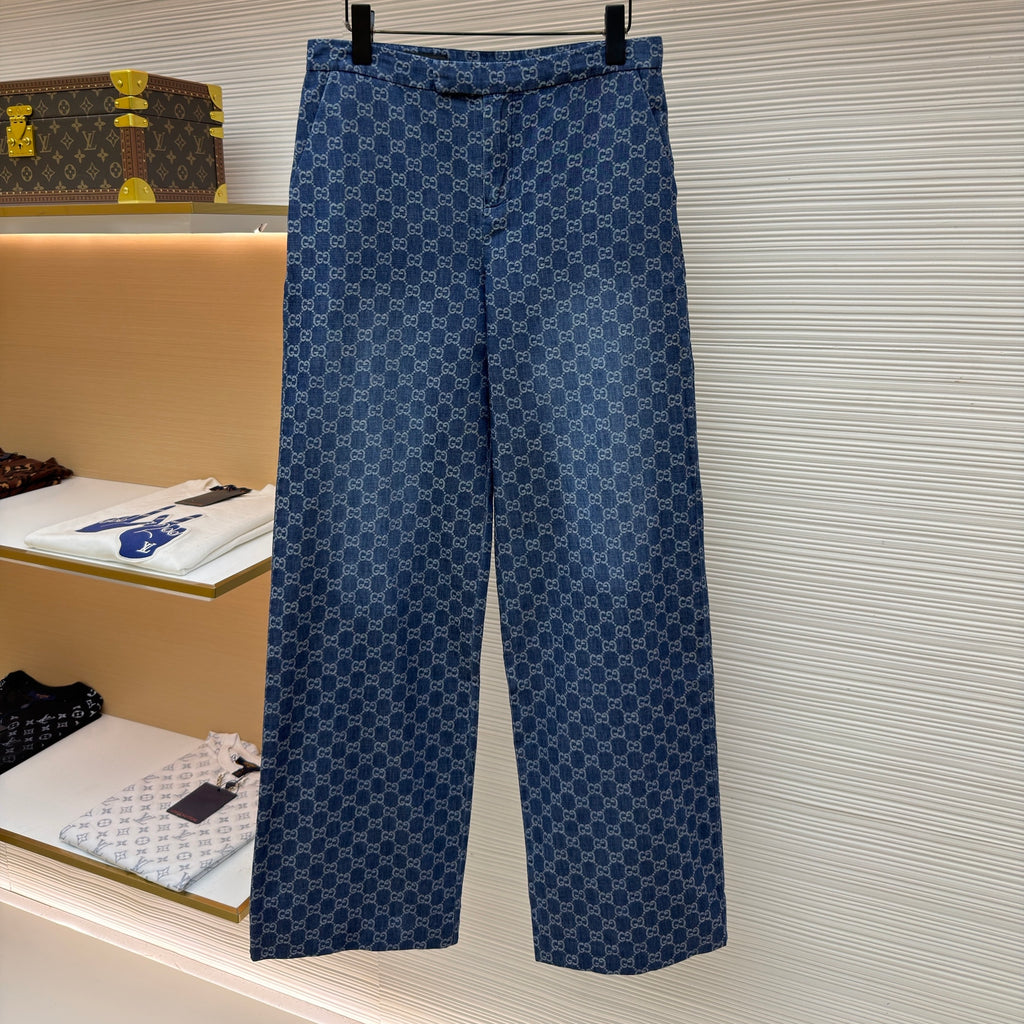 Gucci GG Cotton Denim Jacquard Pants
