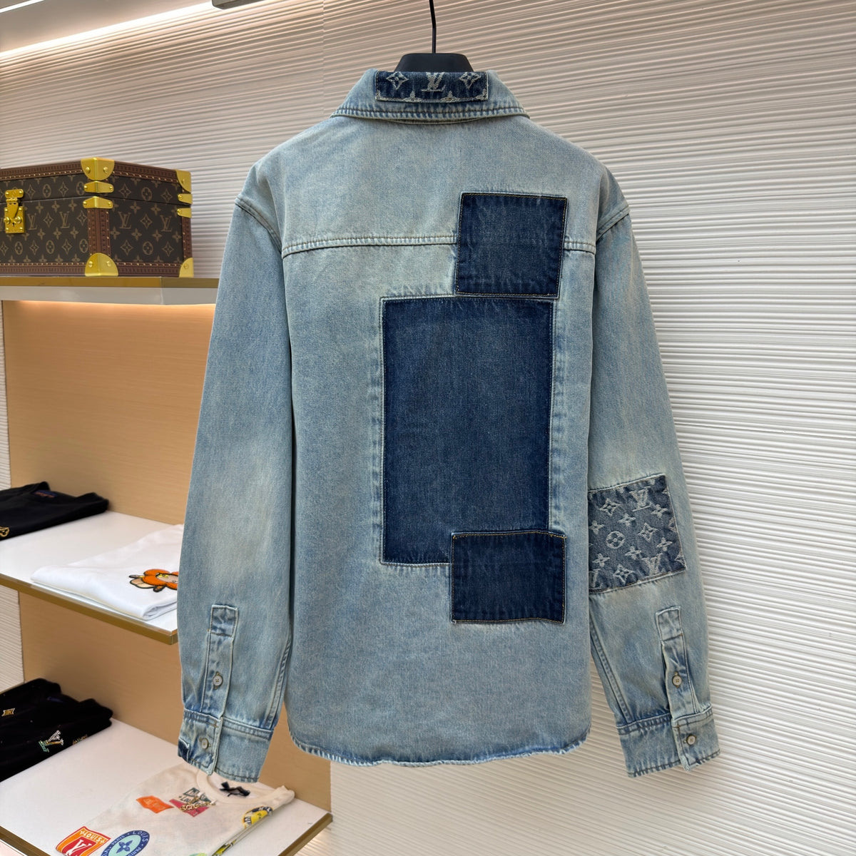 LV 1AK7A6 Signature Patchwork Denim Long-Sleeved Shirt