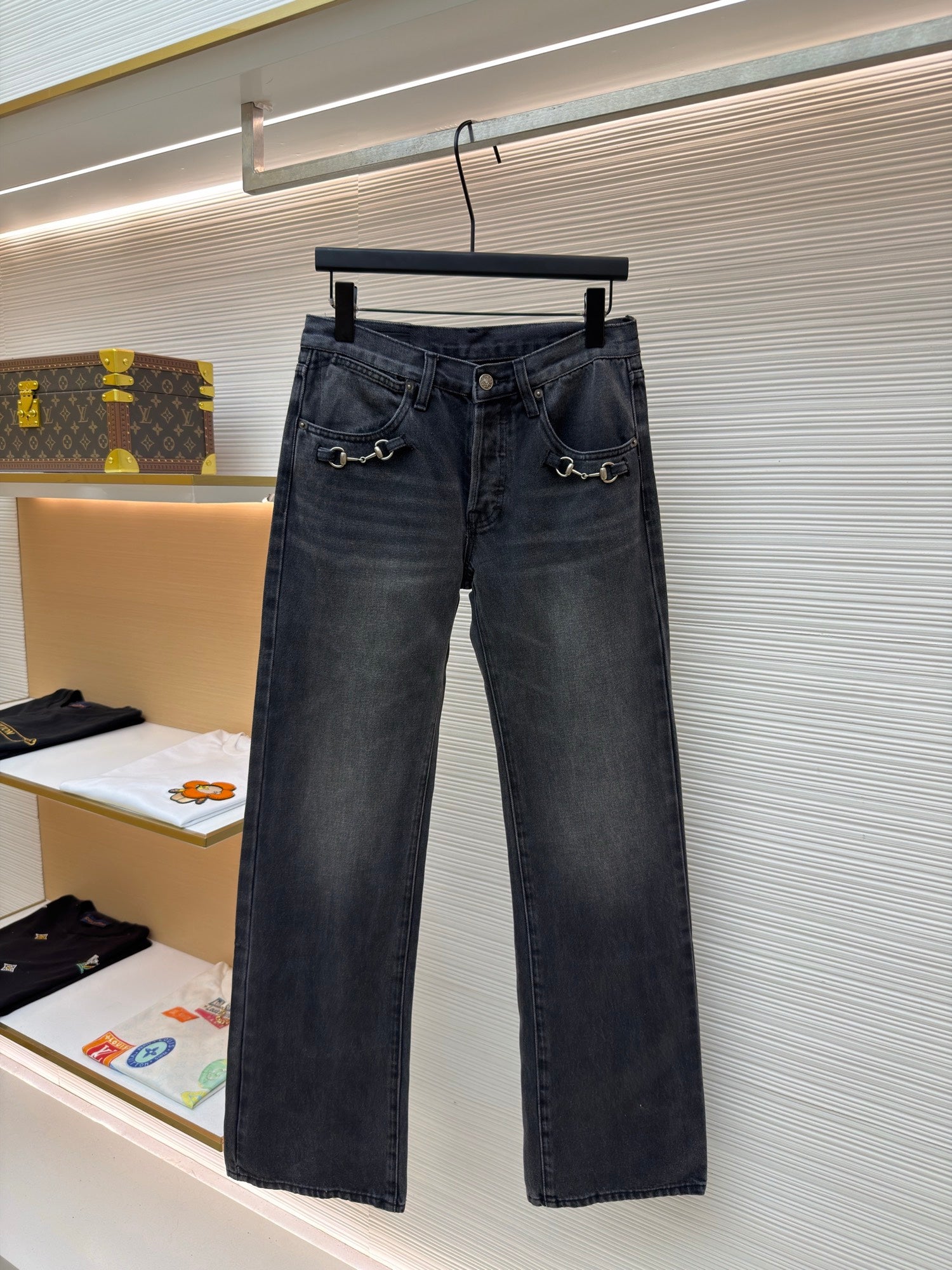 Gucci Cotton Denim Pants With Horsebit Detail