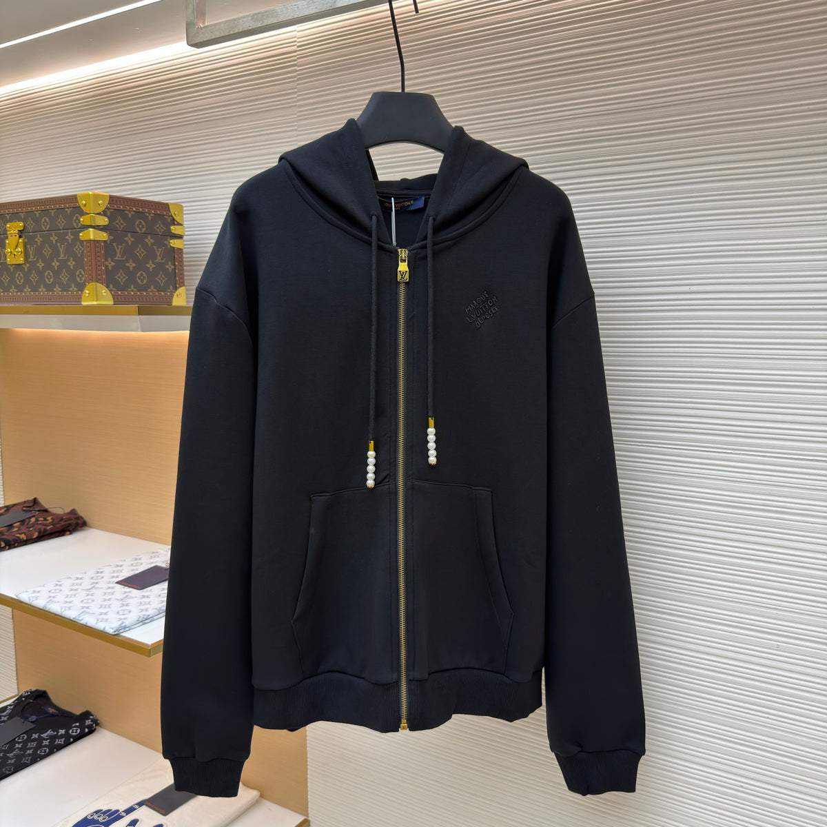 LV 1AFRB1 Embroidered Jersey Jacket with Zipper and Hood