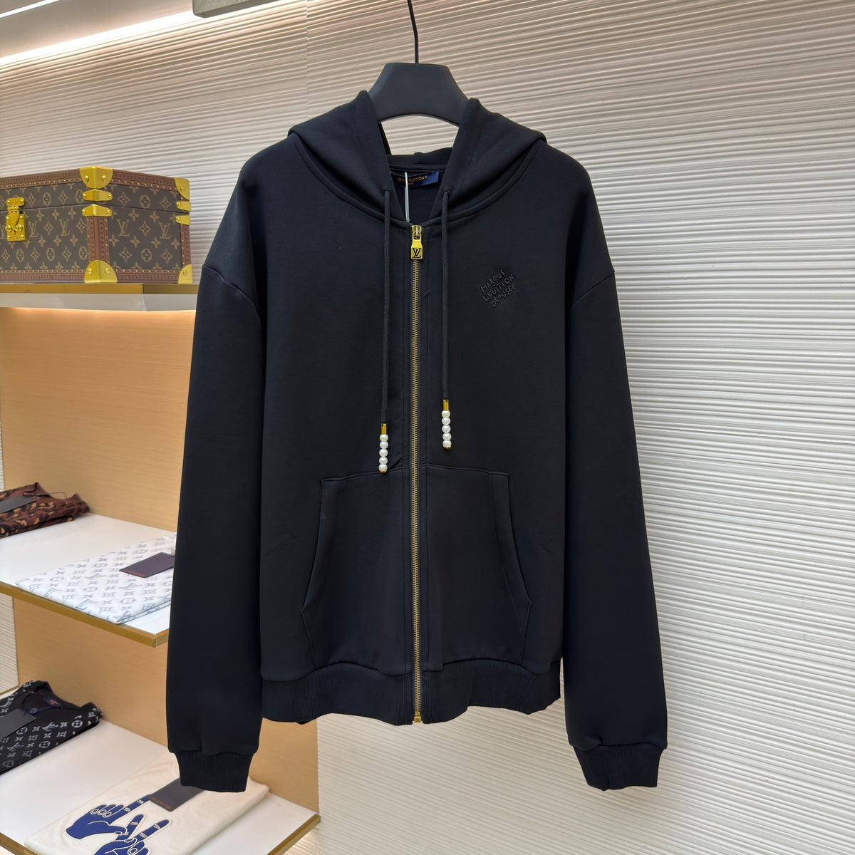 LV 1AGILO Embroidered Jersey Zip-Through Hoodie