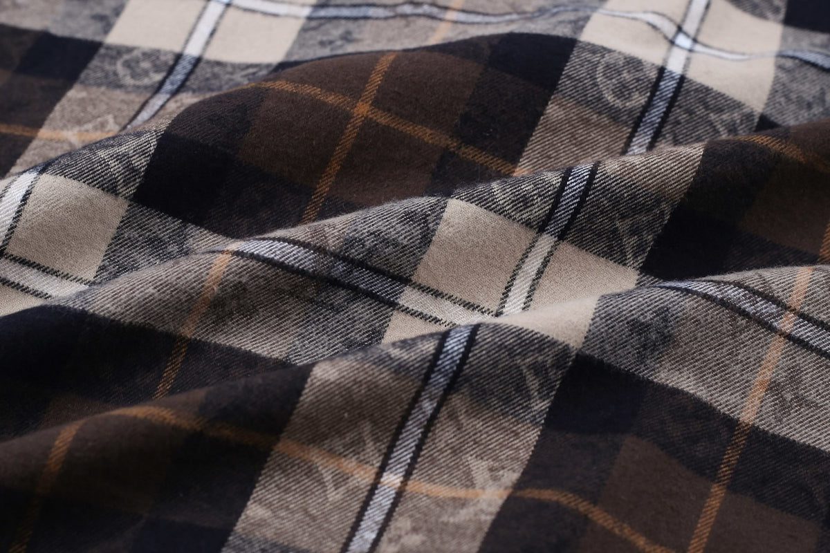 LV 1AIKAJ Monogram Flannel Long-Sleeved Polo Shirt