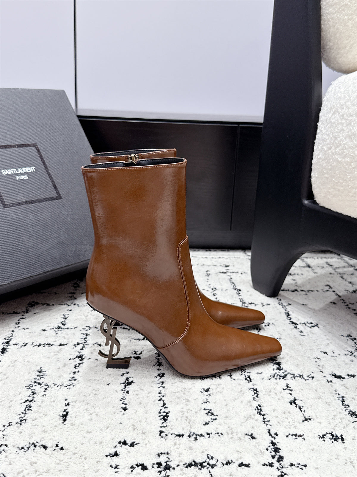 Saint Laurent Opyum Booties In Smooth Leather