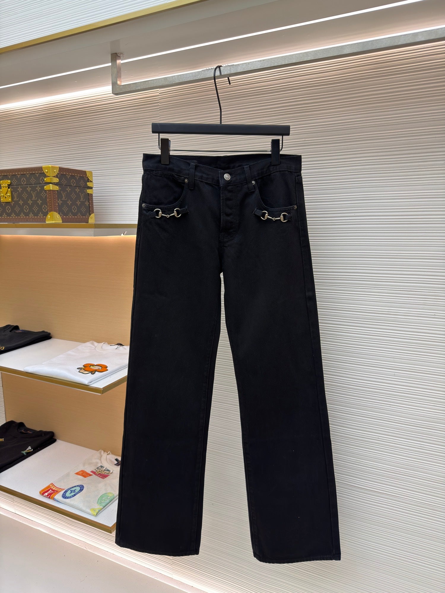 Gucci Cotton Denim Pants With Horsebit Detail