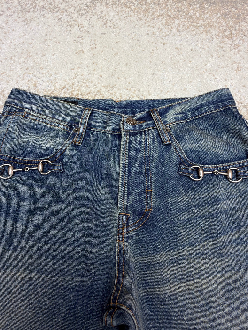 Gucci Cotton Denim Pants With Horsebit Detail