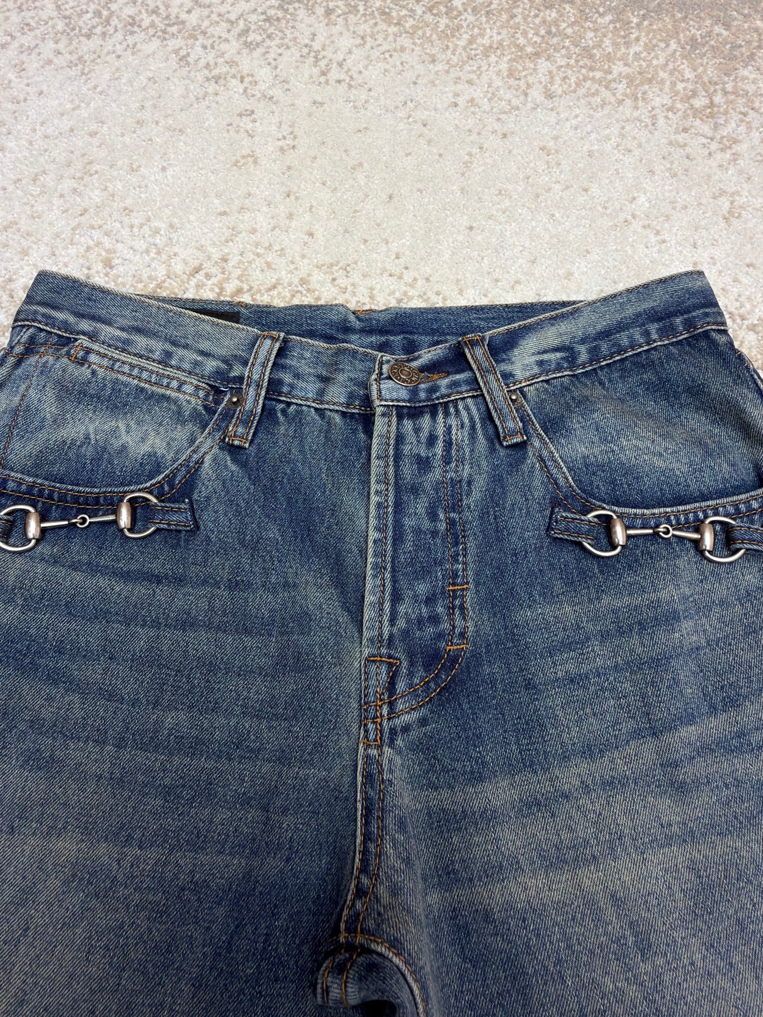 Gucci Cotton Denim Pants With Horsebit Detail