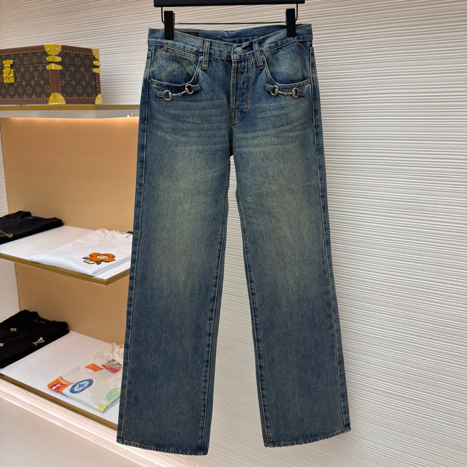 Gucci Cotton Denim Pants With Horsebit Detail