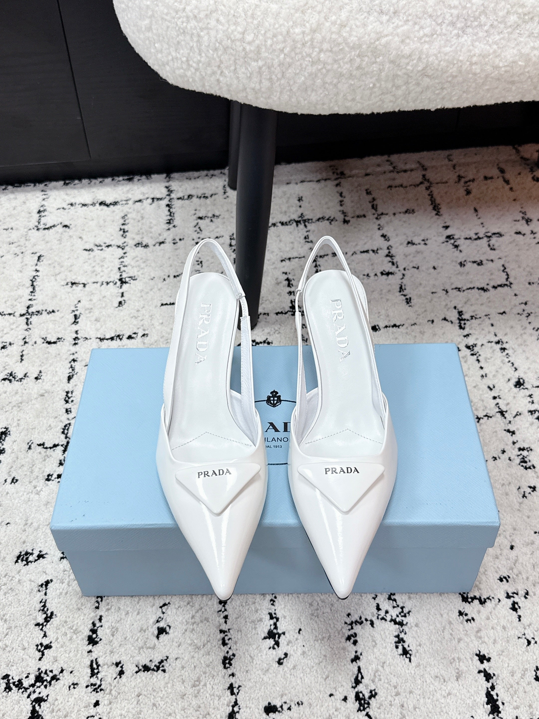Prada Triangle Slingback Pump in Patent Calfskin