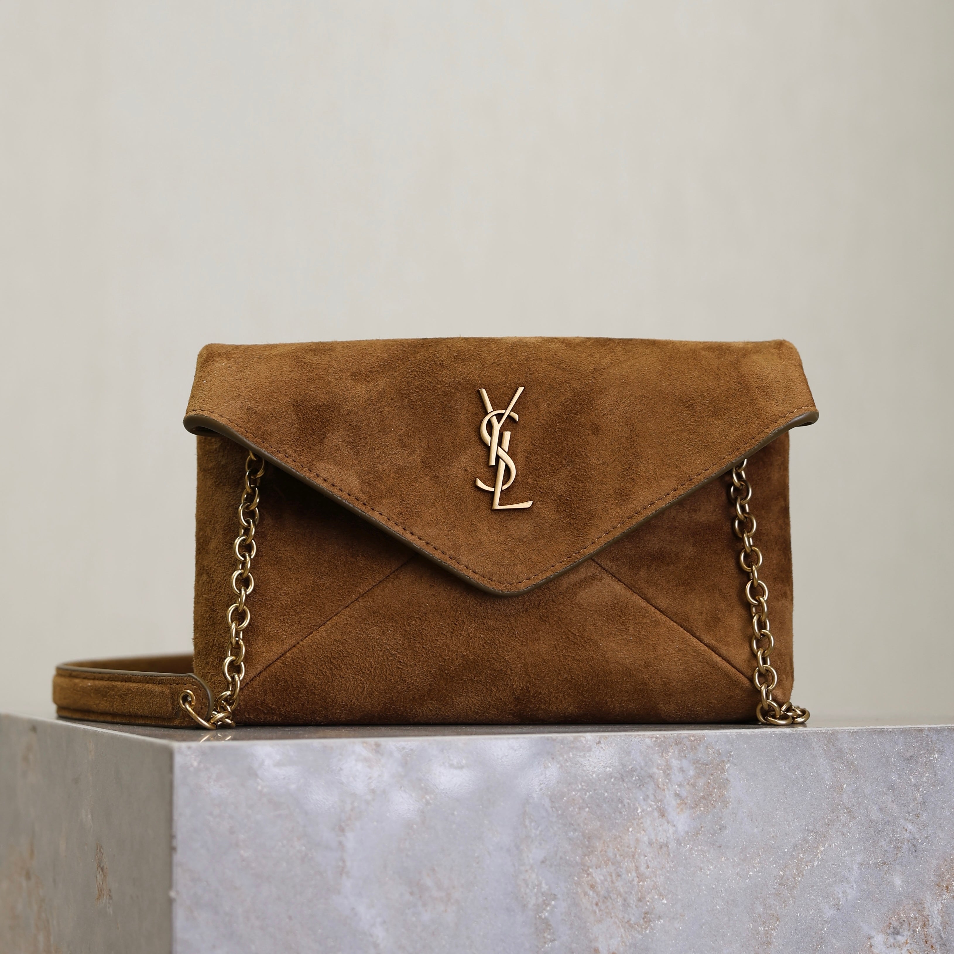 Saint Laurent Cassandre Small Chain Pouch In Suede