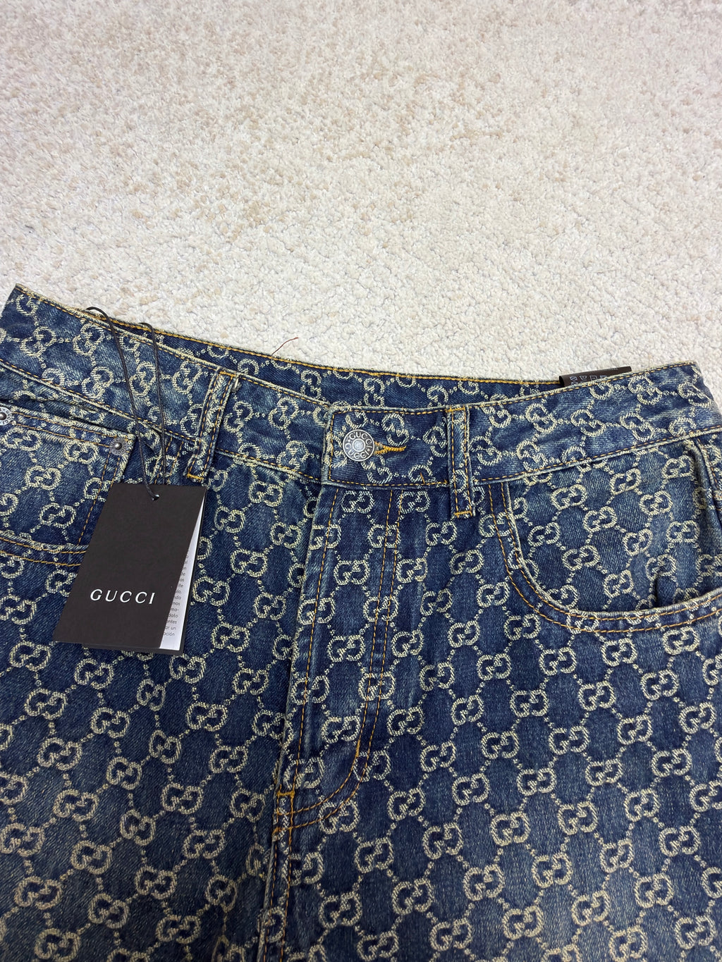 Gucci GG Cotton Denim Jacquard Pants