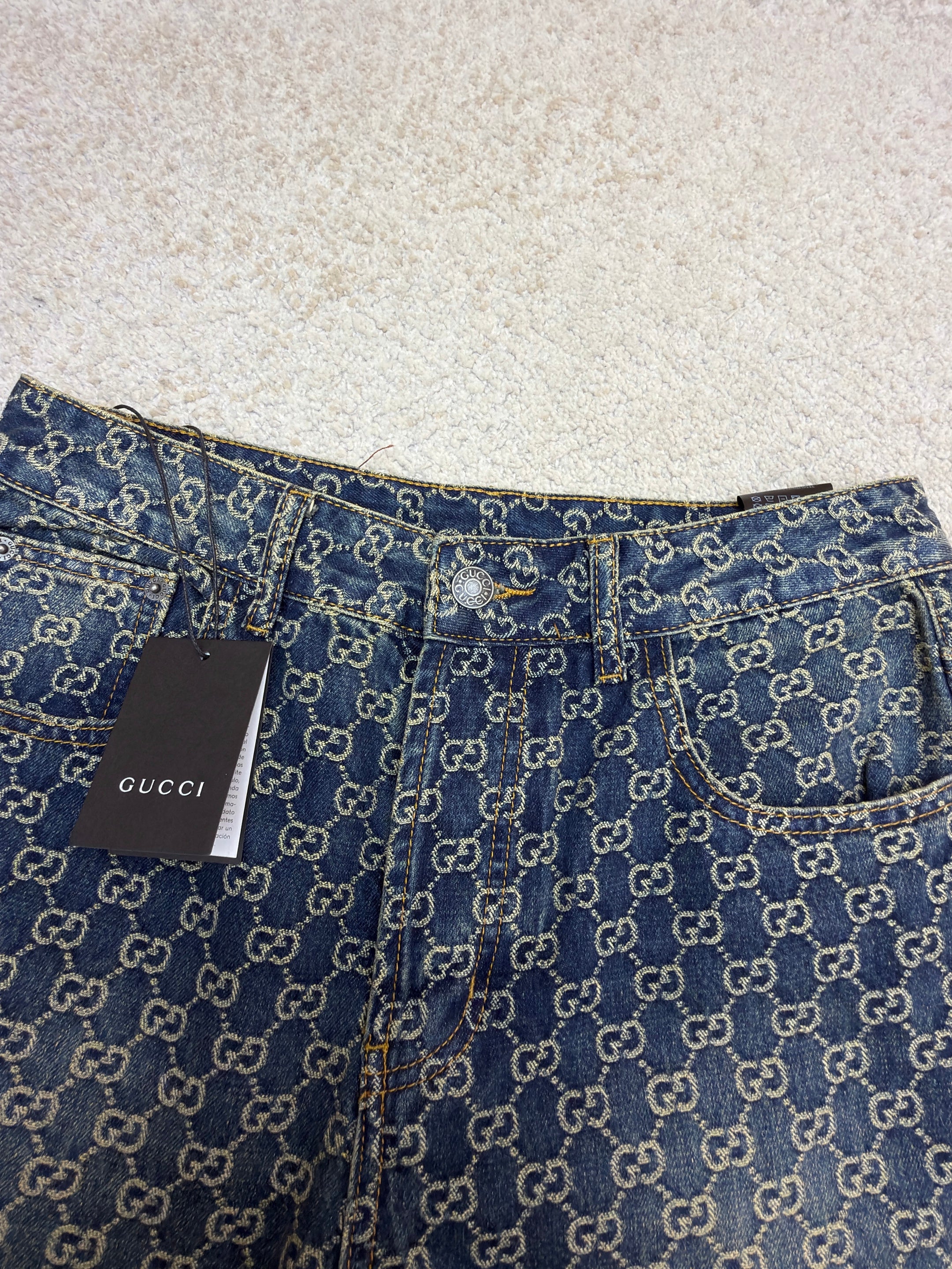 Gucci GG Cotton Denim Jacquard Pants