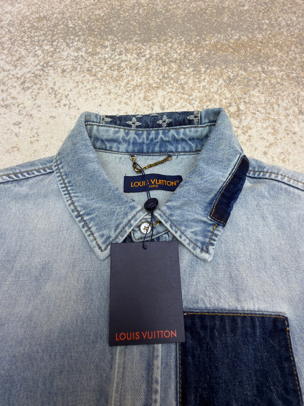 LV 1AK7A6 Signature Patchwork Denim Long-Sleeved Shirt