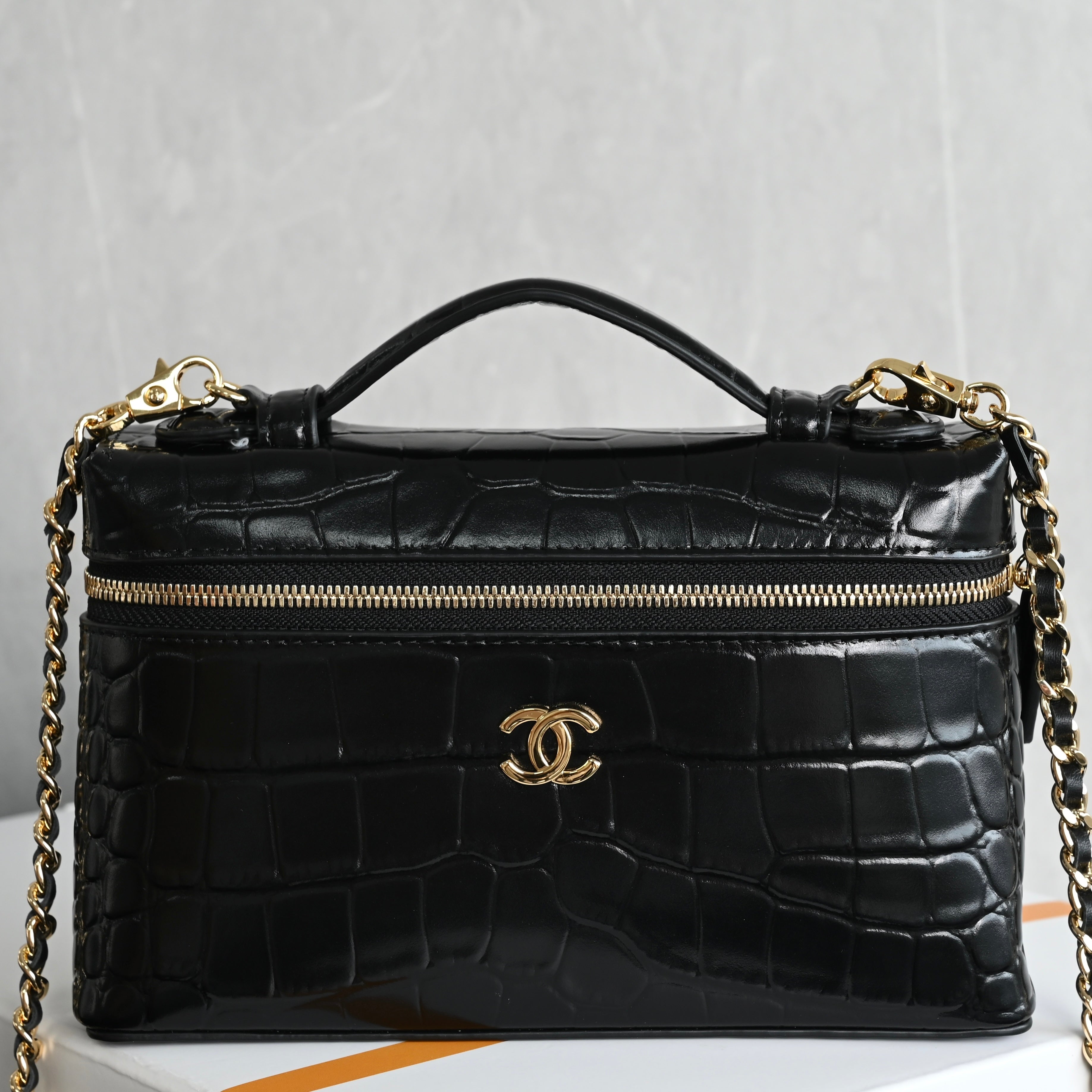 Chanel Vanity with Chain in Croc Embossed Calfskin