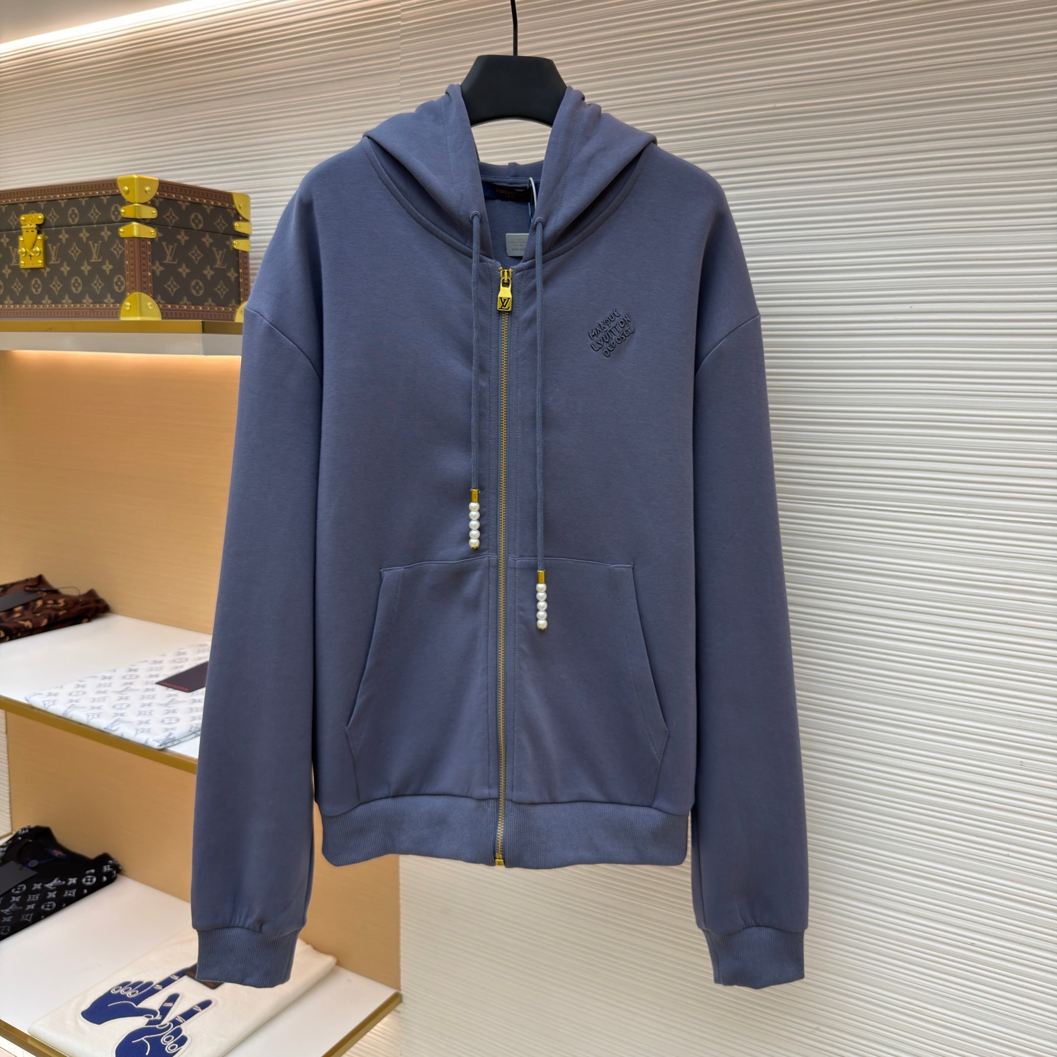 LV 1AFRB1 Embroidered Jersey Jacket with Zipper and Hood