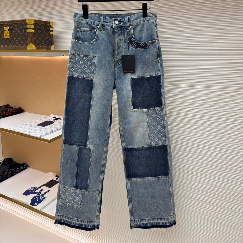 LV 1AKCOL Signature Patchwork Denim Pants