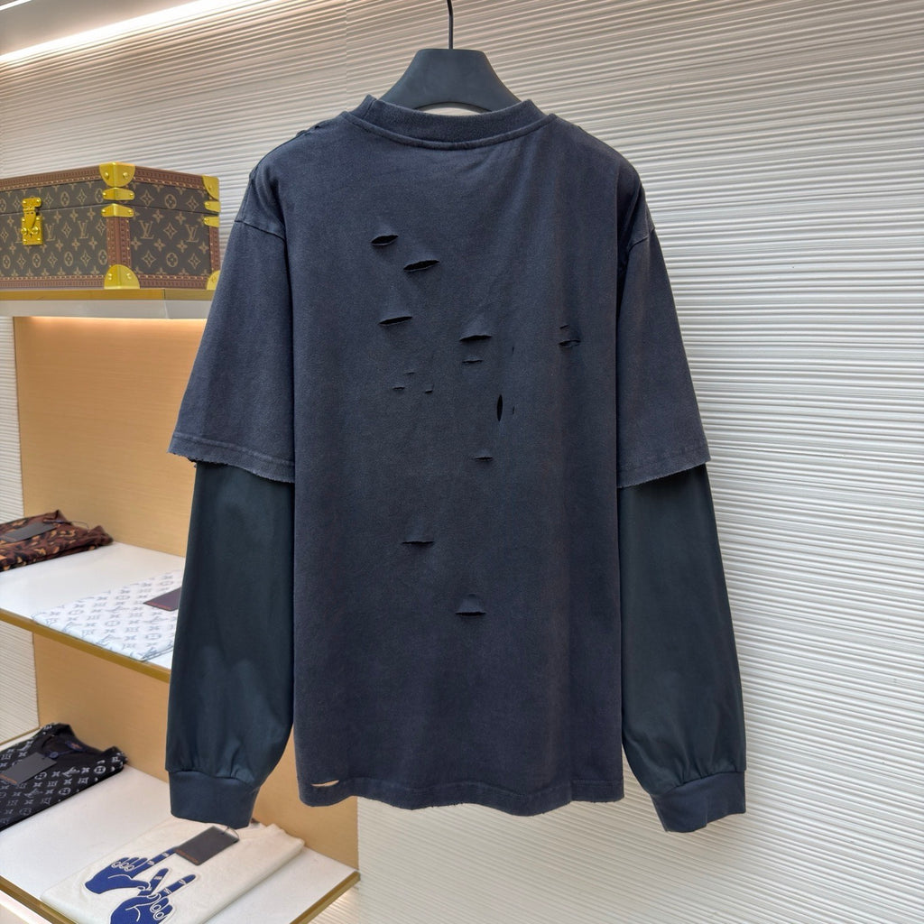 Balenciaga Distressed Layered Long Sleeve T-Shirt