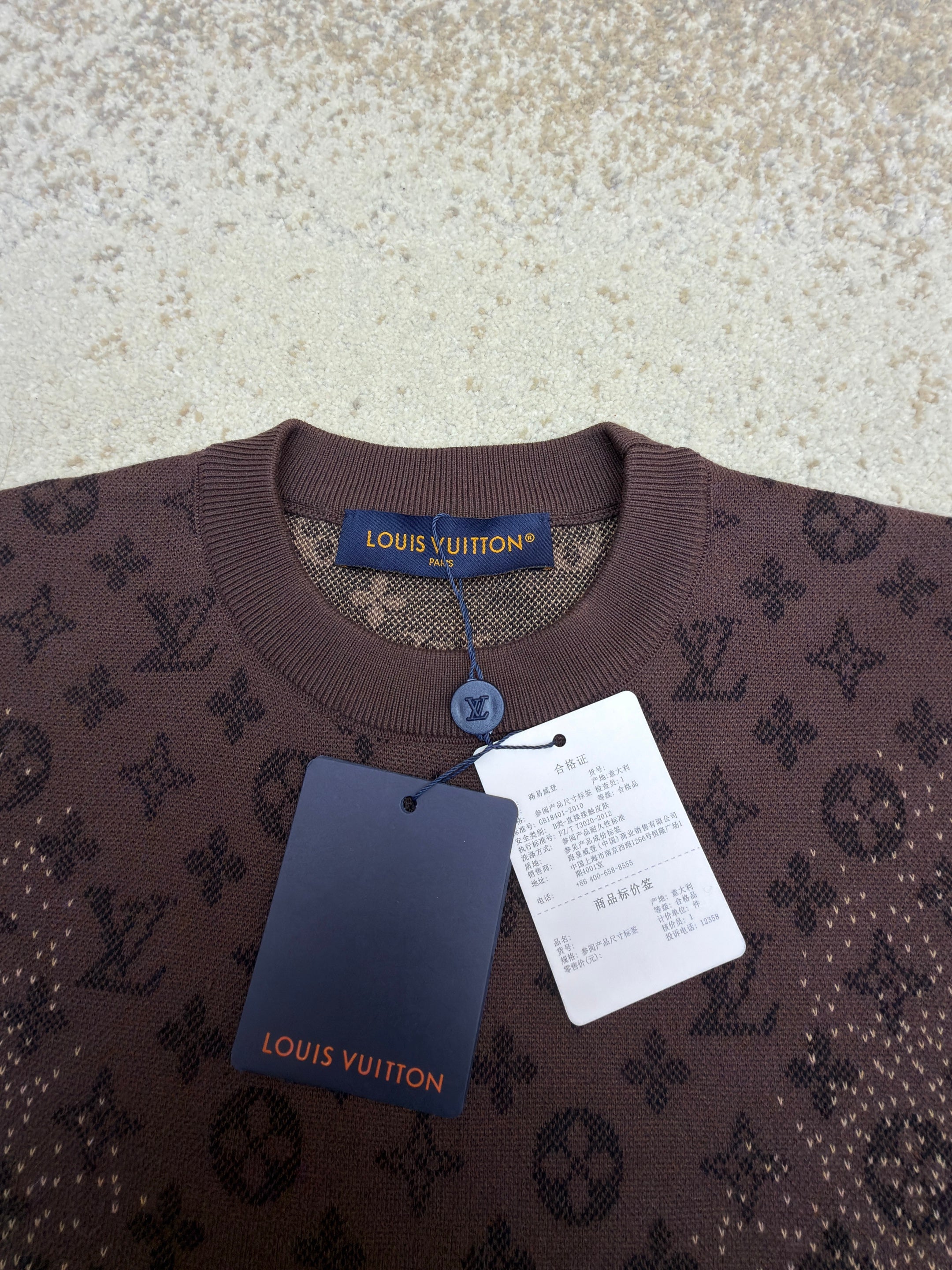 LV 1AJTV1 Monogram Jacquard Short-Sleeved Crewneck