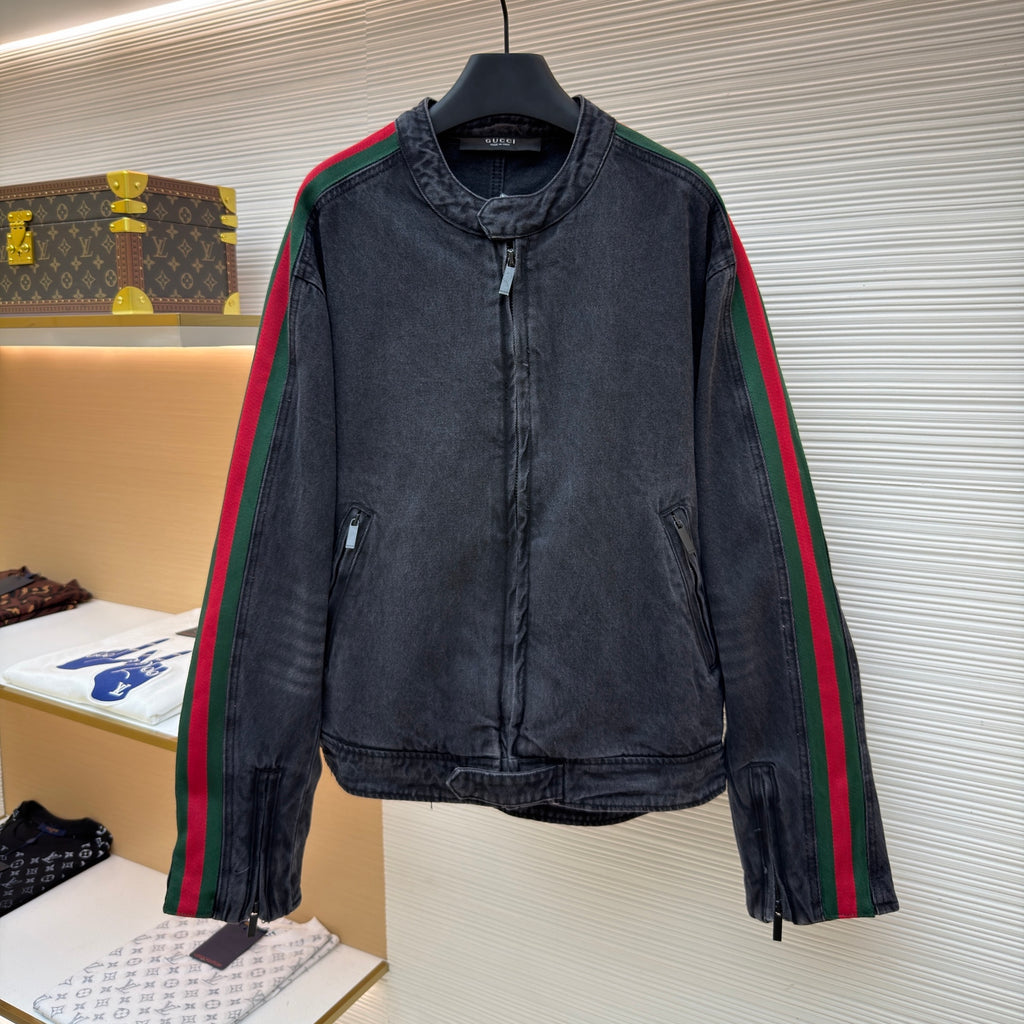 Gucci Cotton Denim Biker Jacket With Web