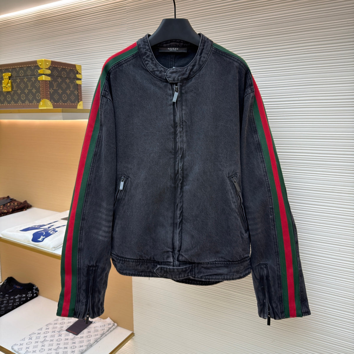 Gucci Cotton Denim Biker Jacket With Web
