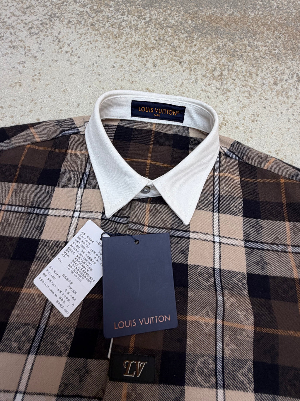 LV 1AIKAJ Monogram Flannel Long-Sleeved Polo Shirt