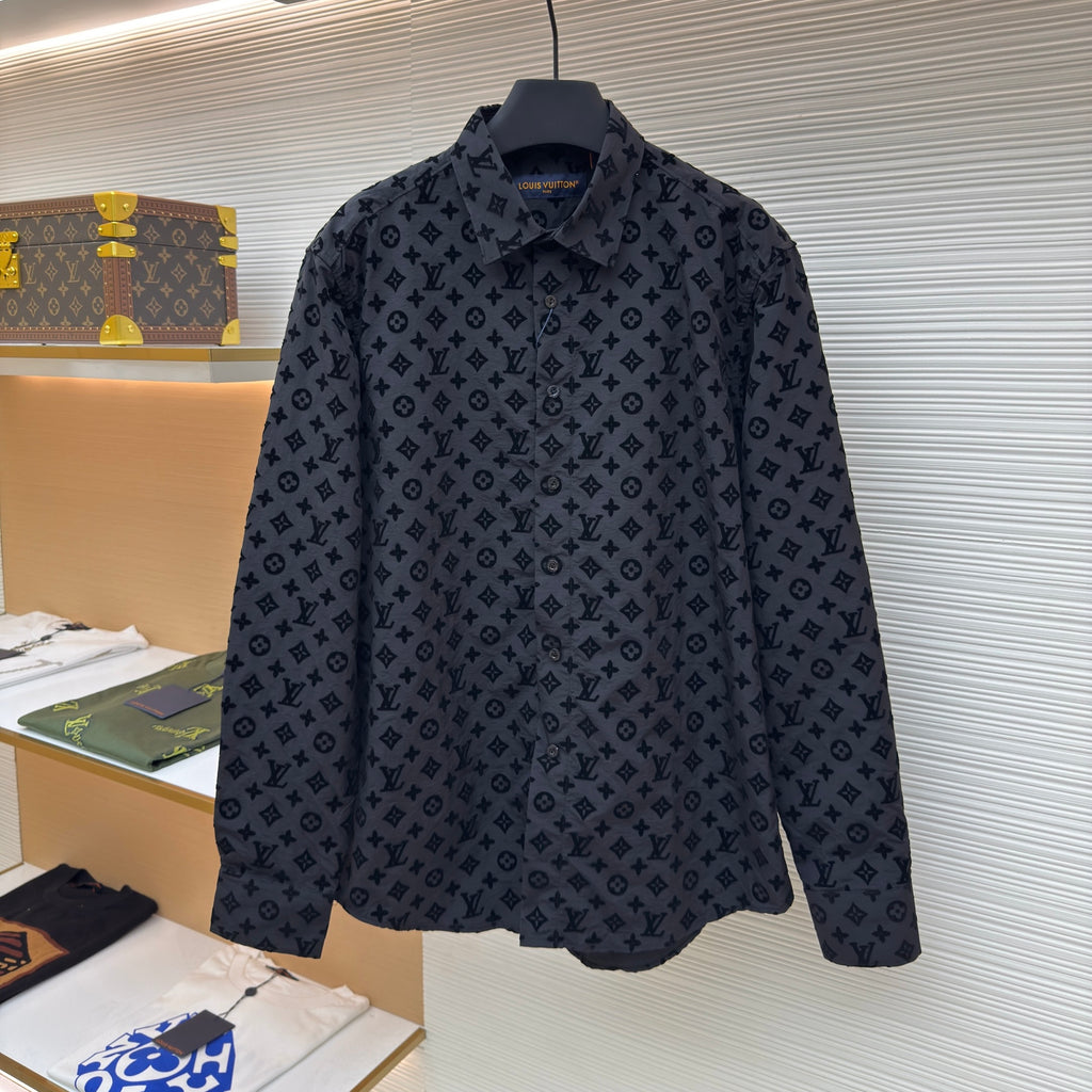 LV 1A979F Flocked Monogram Classic Shirt