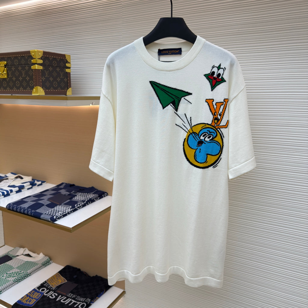 LV 1AB54D Monogram Comics Intarsia Short-Sleeved Crewneck