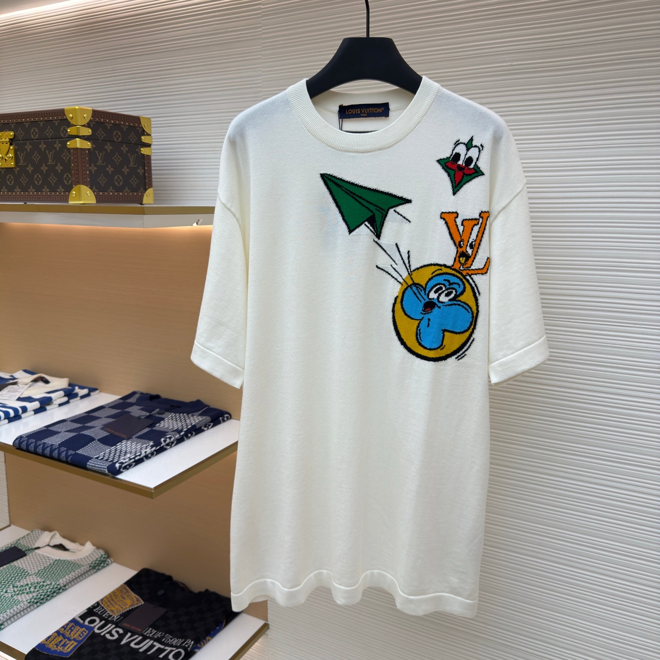LV 1AB54D Monogram Comics Intarsia Short-Sleeved Crewneck