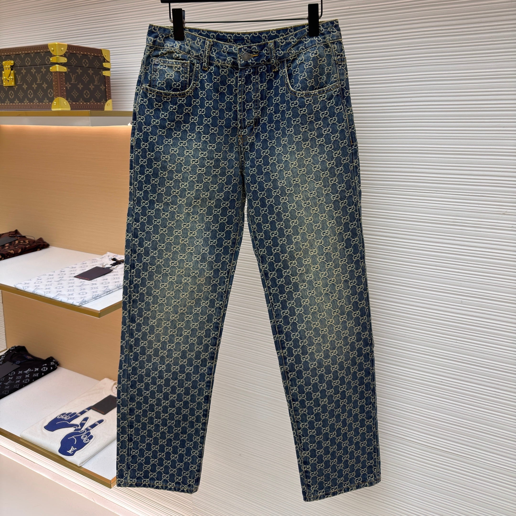 Gucci GG Cotton Denim Jacquard Pants