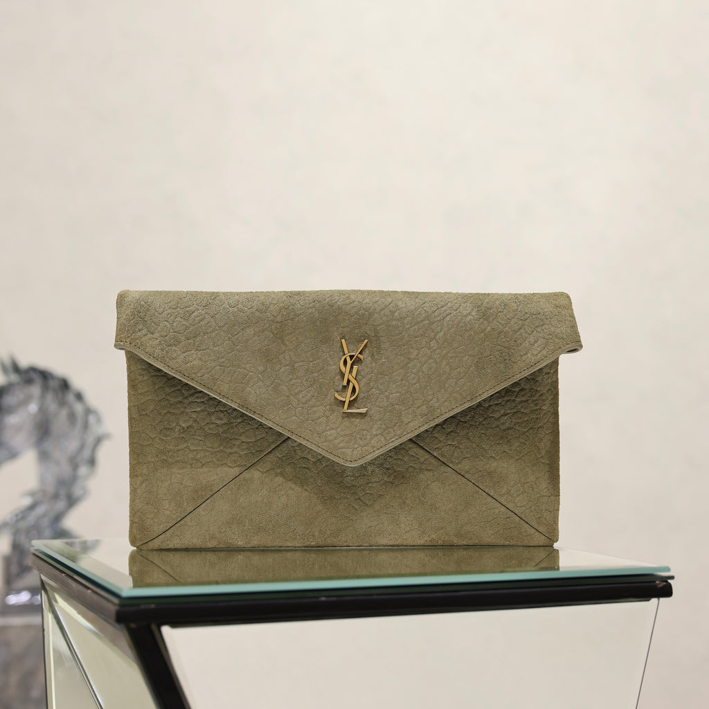 Saint Laurent Cassandre Large Envelope Pouch In Nubuck