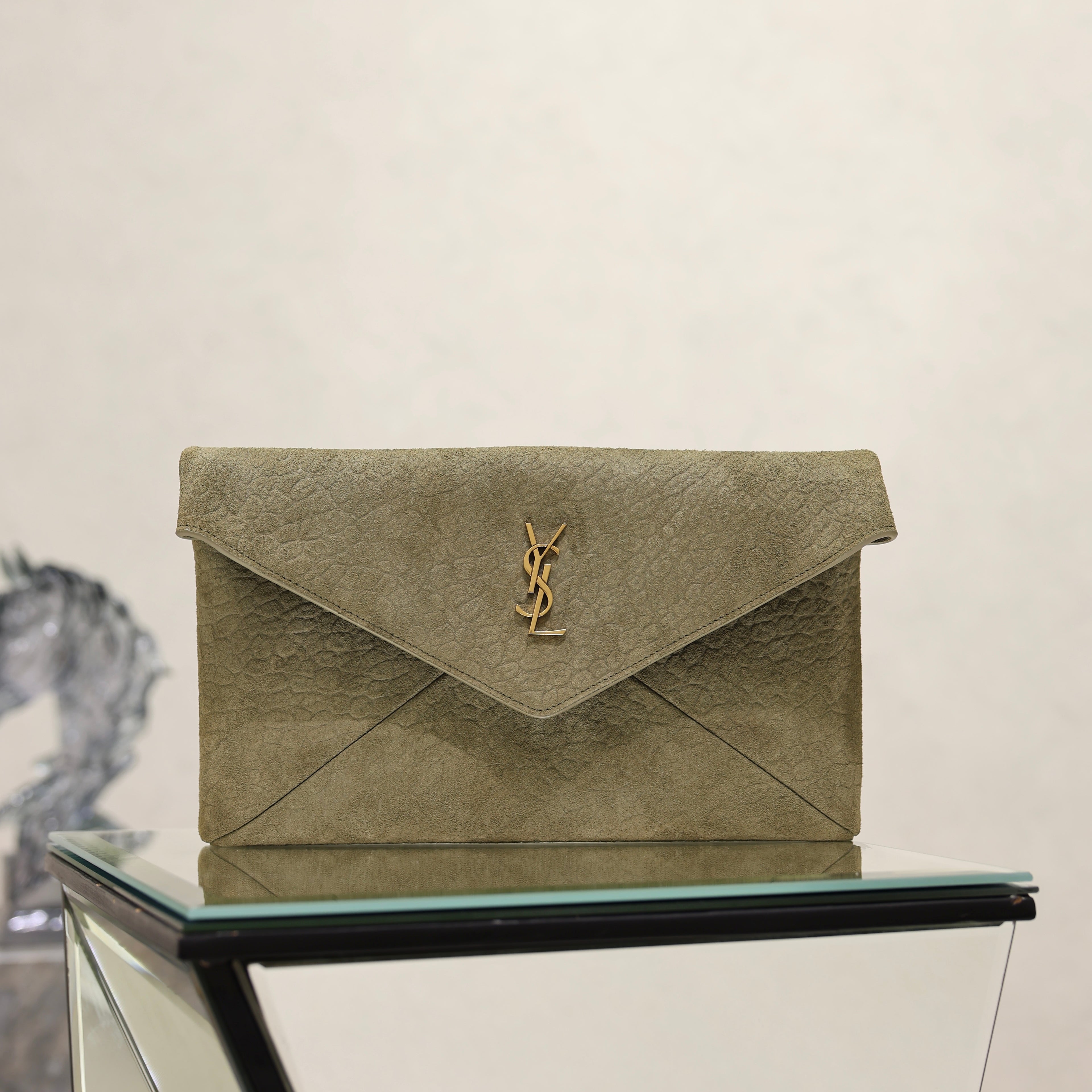 Saint Laurent Cassandre Large Envelope Pouch In Nubuck