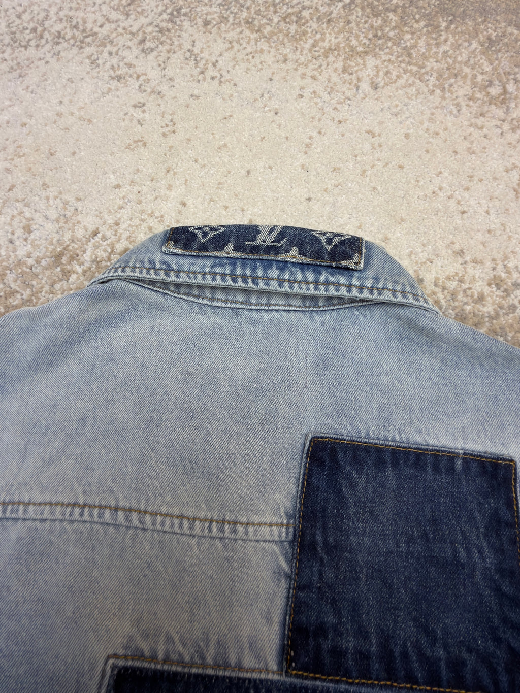 LV 1AK7A6 Signature Patchwork Denim Long-Sleeved Shirt