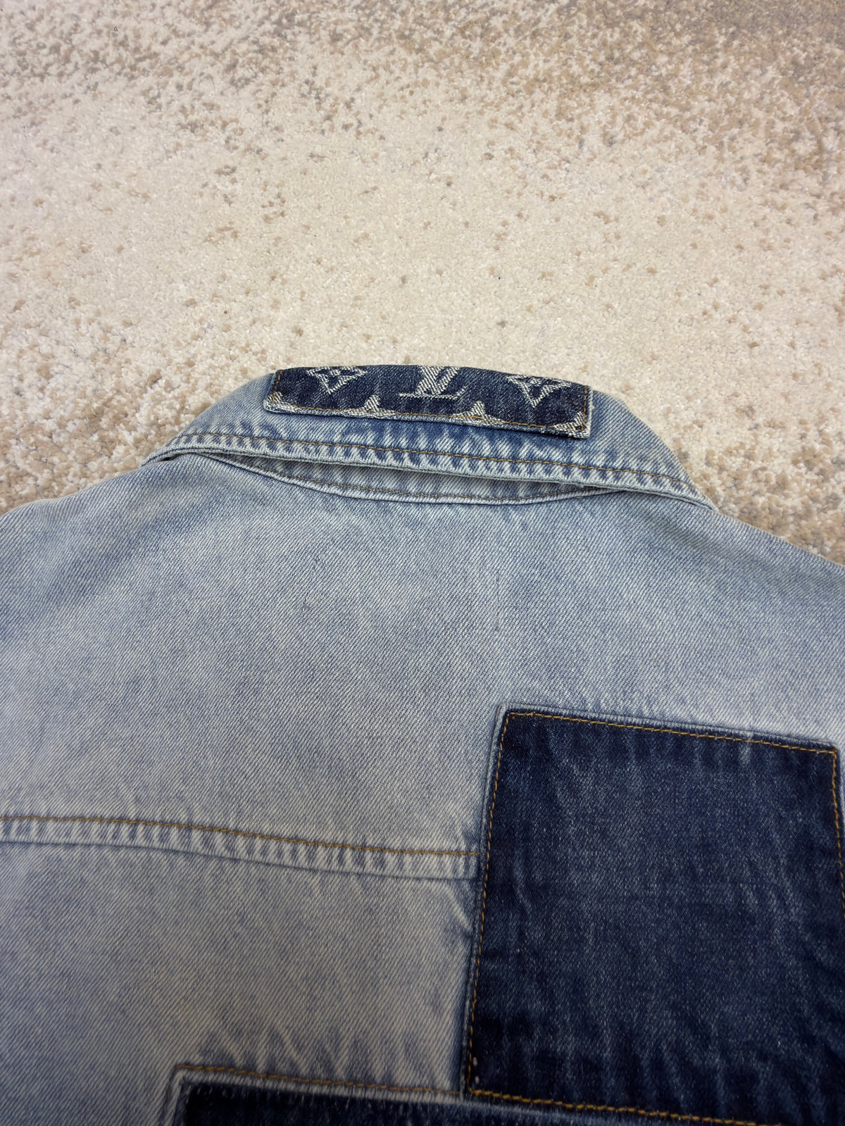 LV 1AK7A6 Signature Patchwork Denim Long-Sleeved Shirt