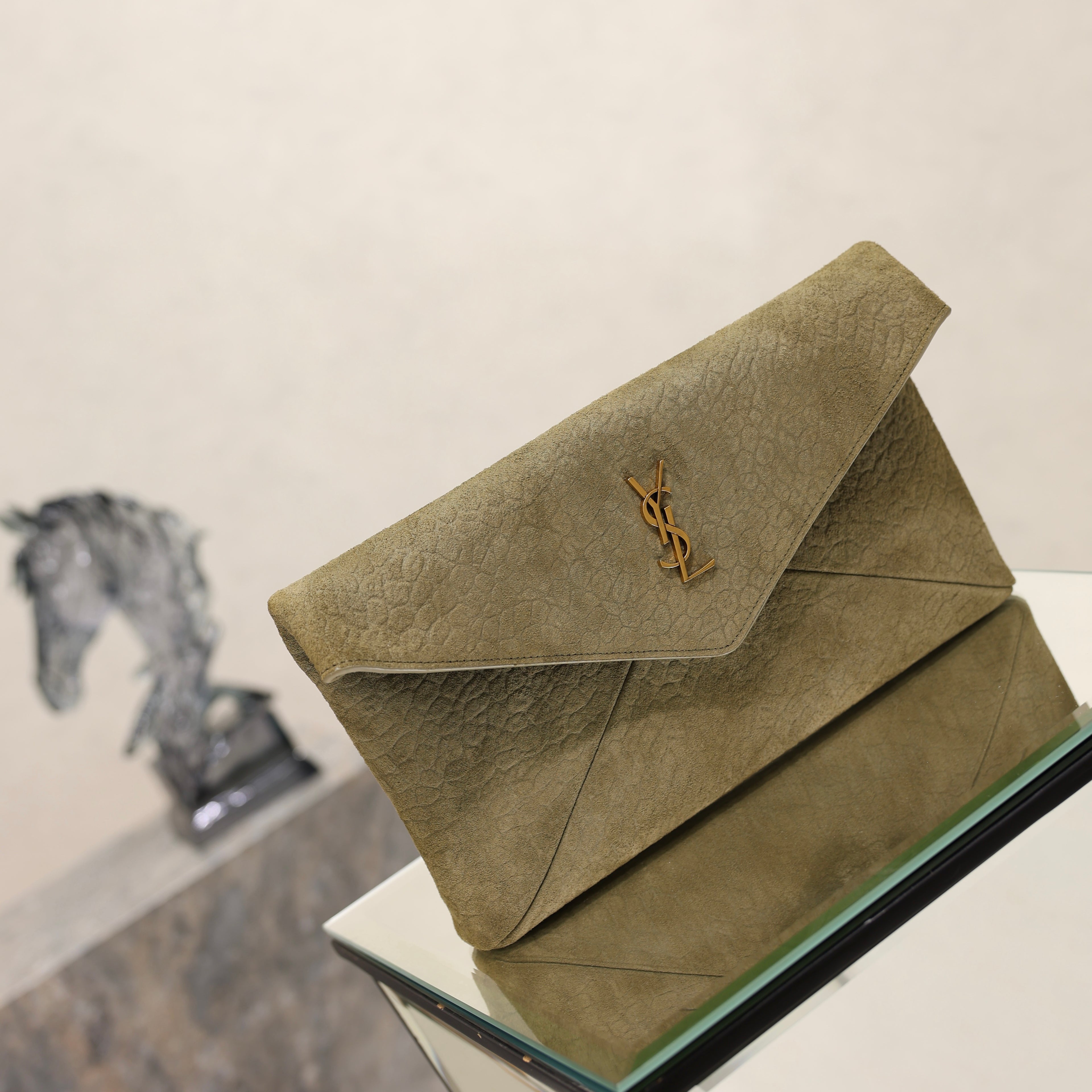 Saint Laurent Cassandre Large Envelope Pouch In Nubuck