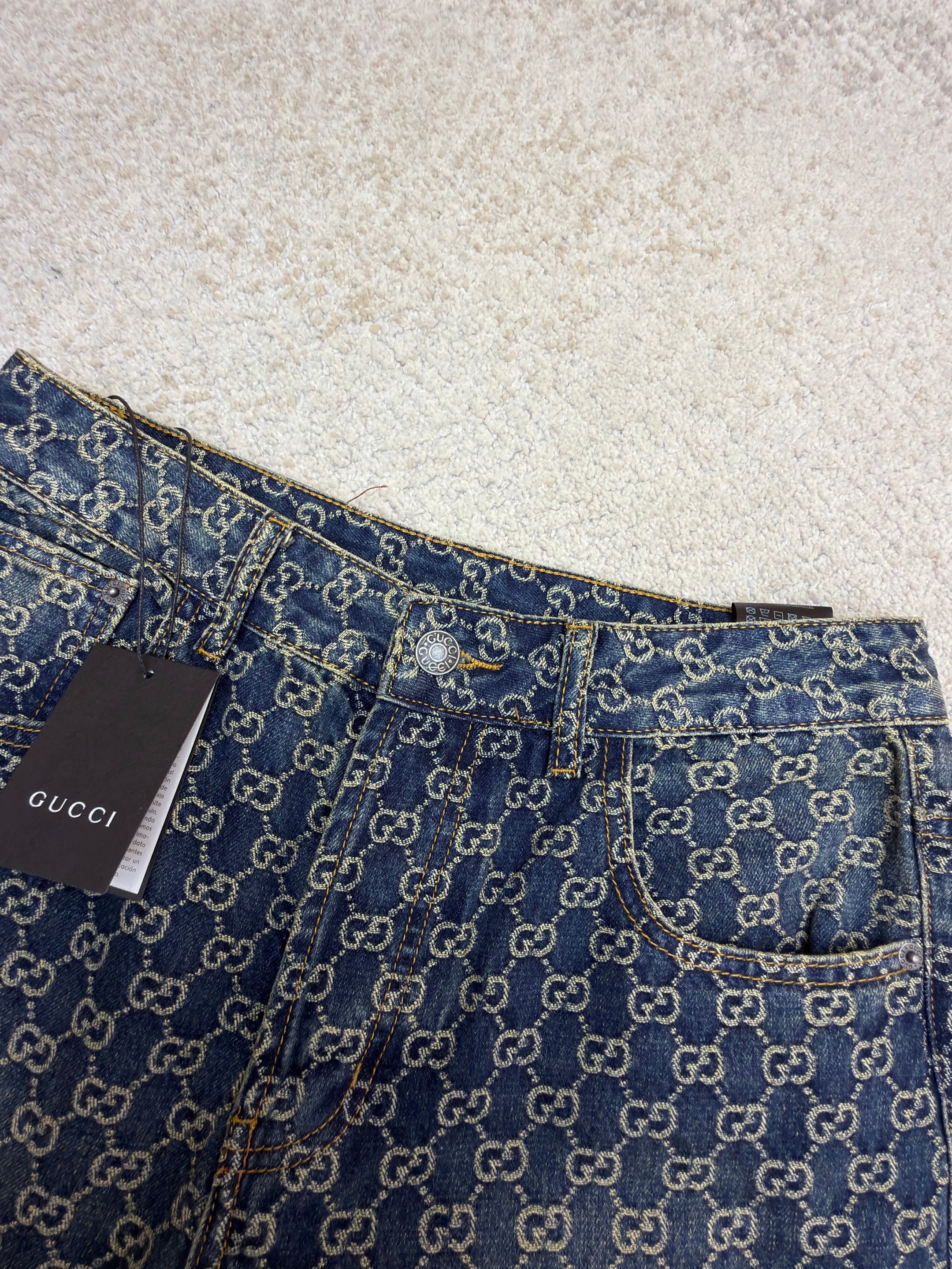 Gucci GG Cotton Denim Jacquard Pants