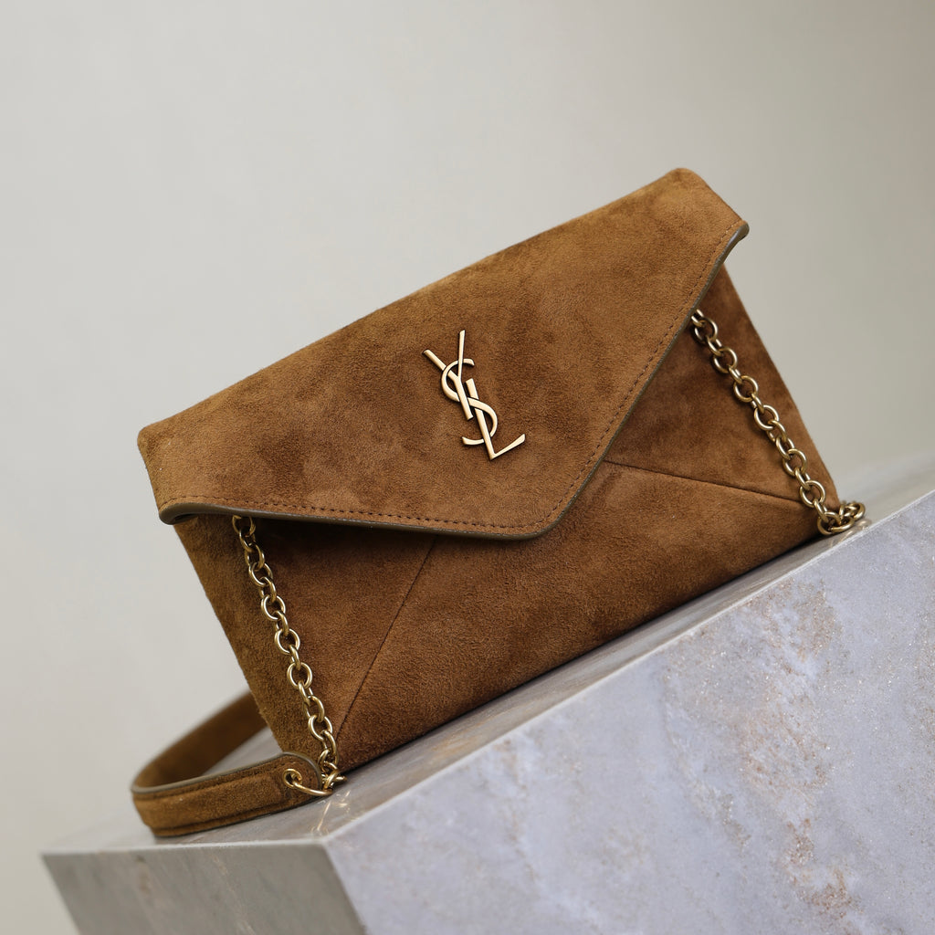 Saint Laurent Cassandre Small Chain Pouch In Suede