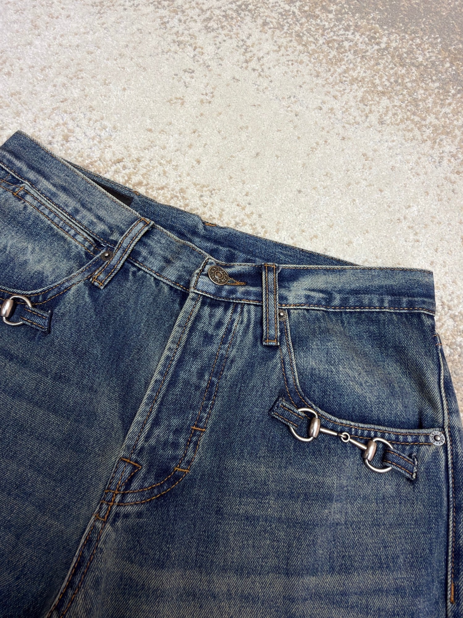 Gucci Cotton Denim Pants With Horsebit Detail