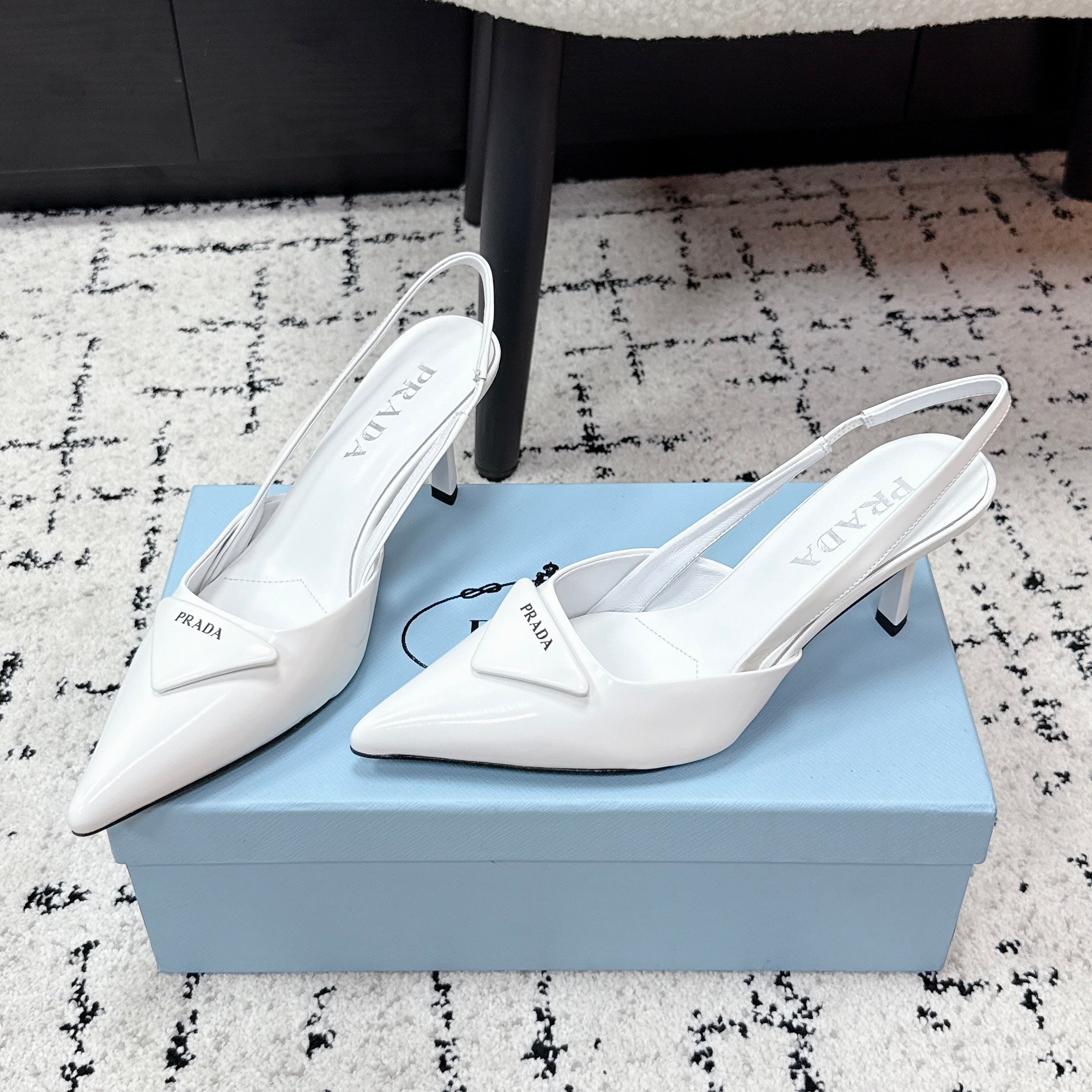Prada Triangle Slingback Pump in Patent Calfskin