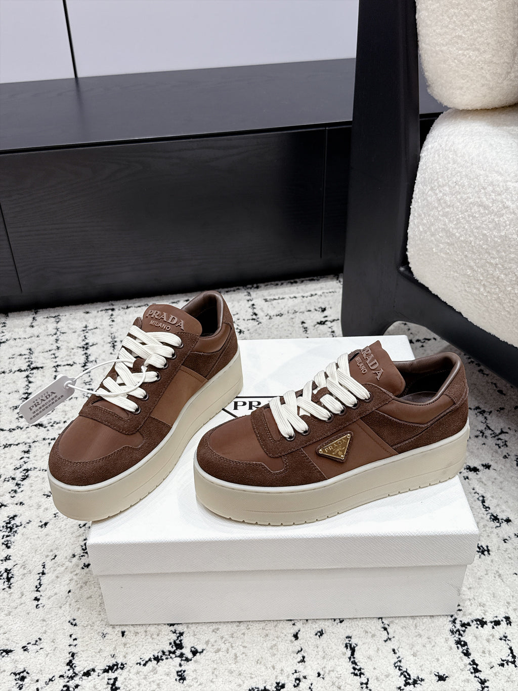 Prada Downtown Bold Re-Nylon And Suede Sneakers