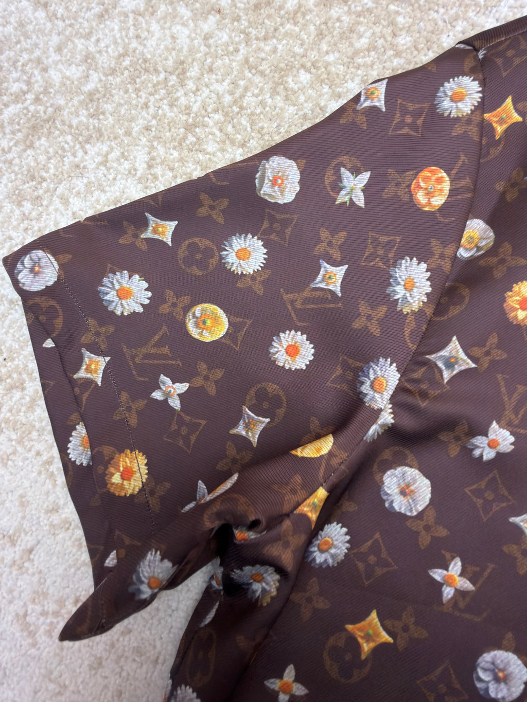 LV 1AJRJ7 Monogram Printed Short-Sleeved Silk Shirt