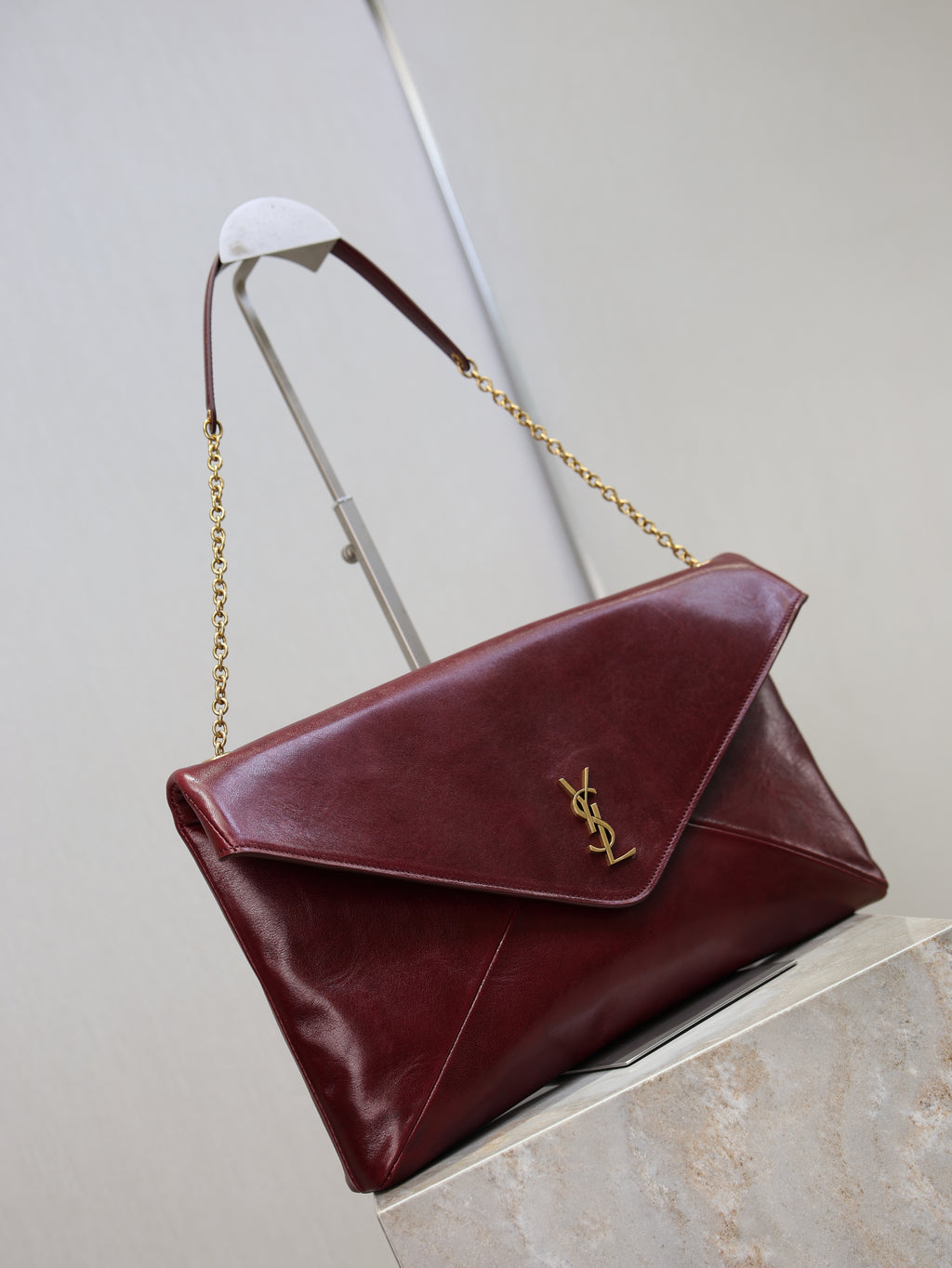Saint Laurent Cassandre Large Pouch On Chain In Lambskin