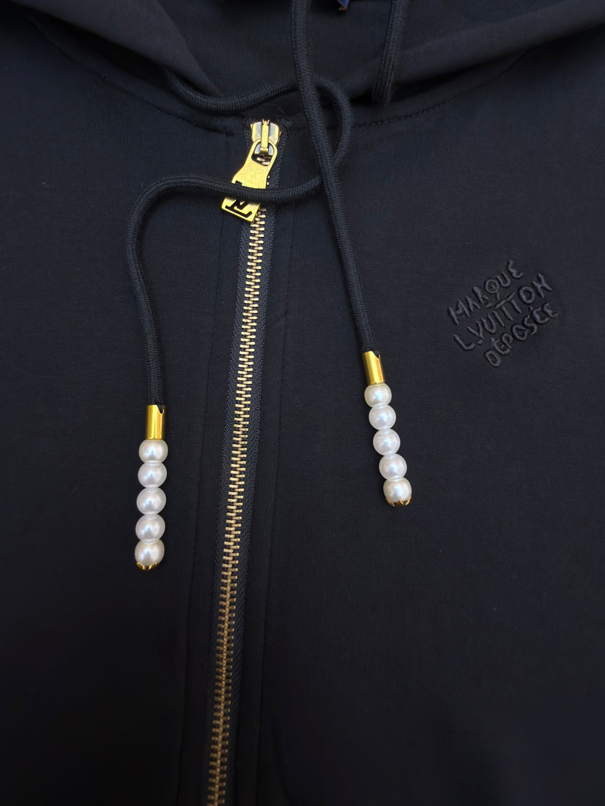 LV 1AGILO Embroidered Jersey Zip-Through Hoodie