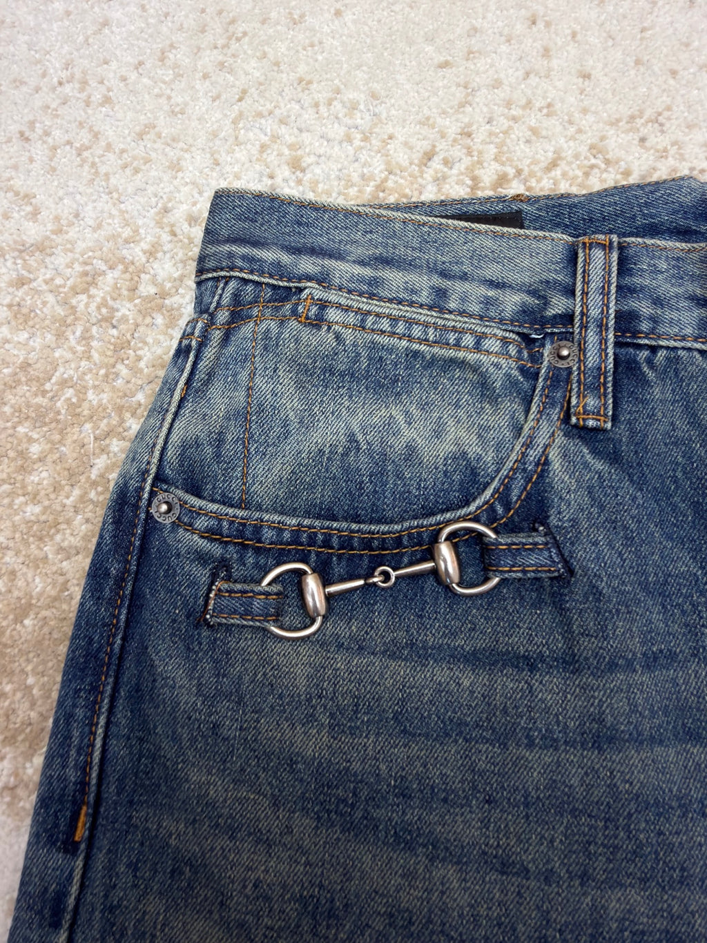 Gucci Cotton Denim Pants With Horsebit Detail