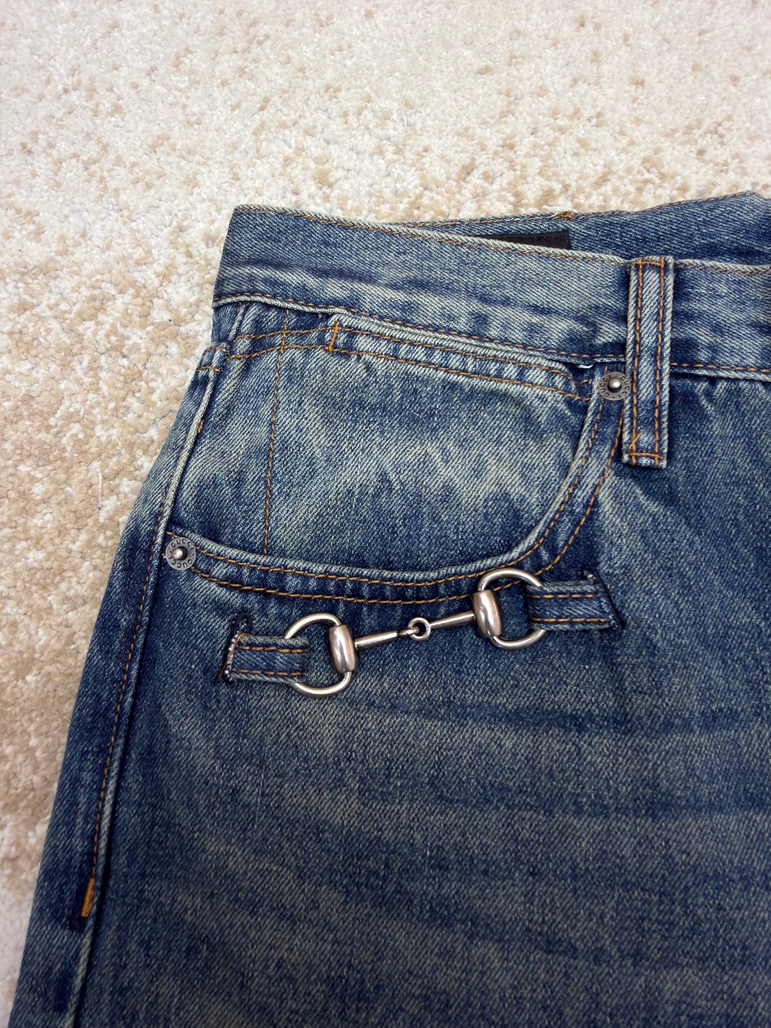 Gucci Cotton Denim Pants With Horsebit Detail