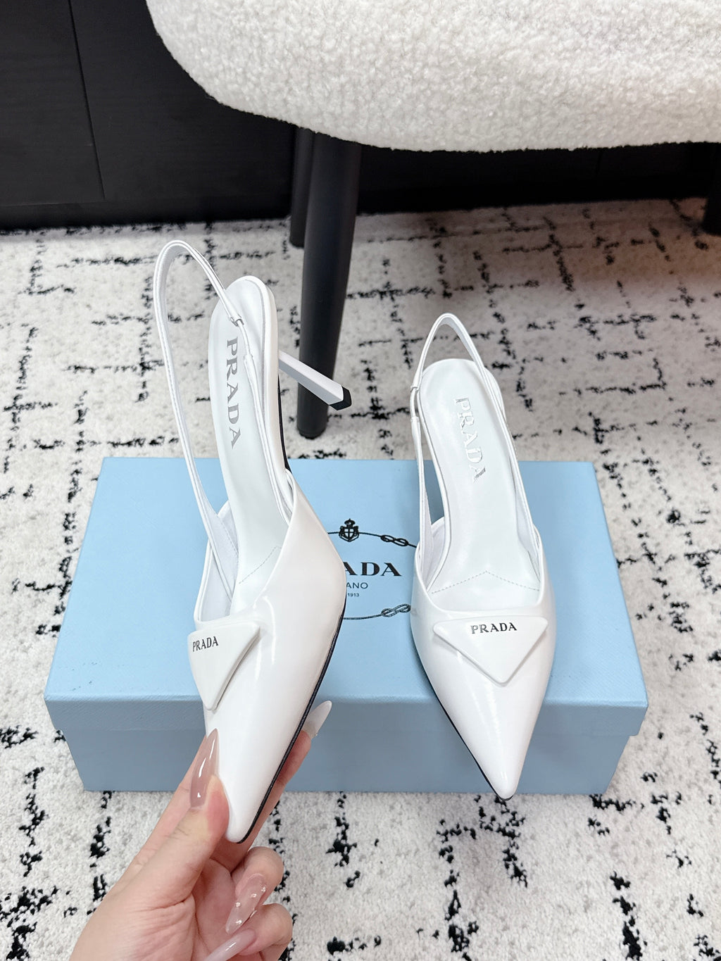Prada Triangle Slingback Pump in Patent Calfskin